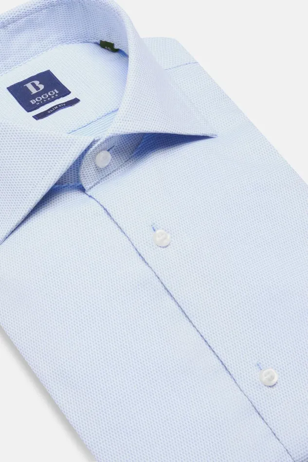 Men Boggi Milano Dress Shirts Dobby Windsor Collar Shirt Slim Fit Light Blu Men Boggi Milano Dress Shirts Dobby Windsor Collar Shirt Slim Fit Light Blu
