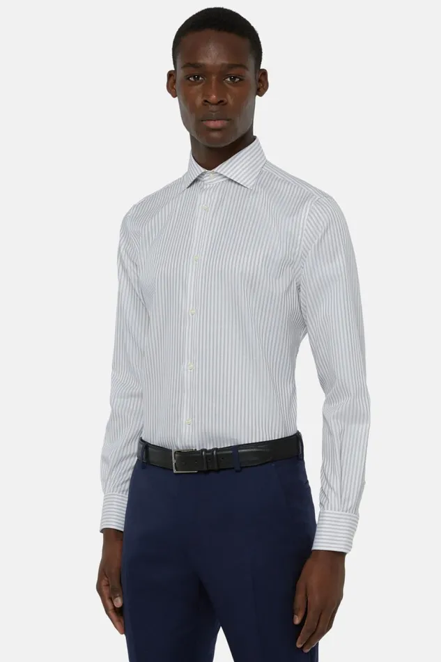 Men Boggi Milano Dress Shirts Regular Fit Dark Brown Striped Cotton Dobby Shirt Brown Men Boggi Milano Dress Shirts Regular Fit Dark Brown Striped Cotton Dobby Shirt Brown