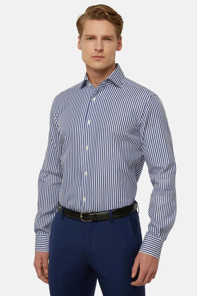 Men Boggi Milano Dress Shirts Regular Fit Royal Blue Striped Cotton Shirt Royal Blue Men Boggi Milano Dress Shirts Regular Fit Royal Blue Striped Cotton Shirt Royal Blue