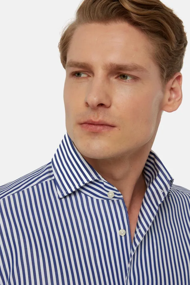 Men Boggi Milano Dress Shirts Regular Fit Royal Blue Striped Cotton Shirt Royal Blue Men Boggi Milano Dress Shirts Regular Fit Royal Blue Striped Cotton Shirt Royal Blue