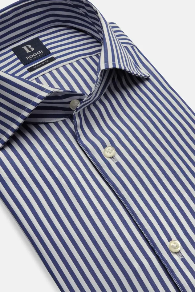 Men Boggi Milano Dress Shirts Regular Fit Royal Blue Striped Cotton Shirt Royal Blue Men Boggi Milano Dress Shirts Regular Fit Royal Blue Striped Cotton Shirt Royal Blue