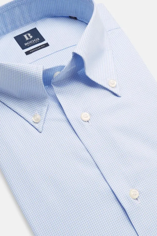 Men Boggi Milano Dress Shirts Regular Fit Sky Blue Checked Cotton Shirt Light Blu Men Boggi Milano Dress Shirts Regular Fit Sky Blue Checked Cotton Shirt Light Blu