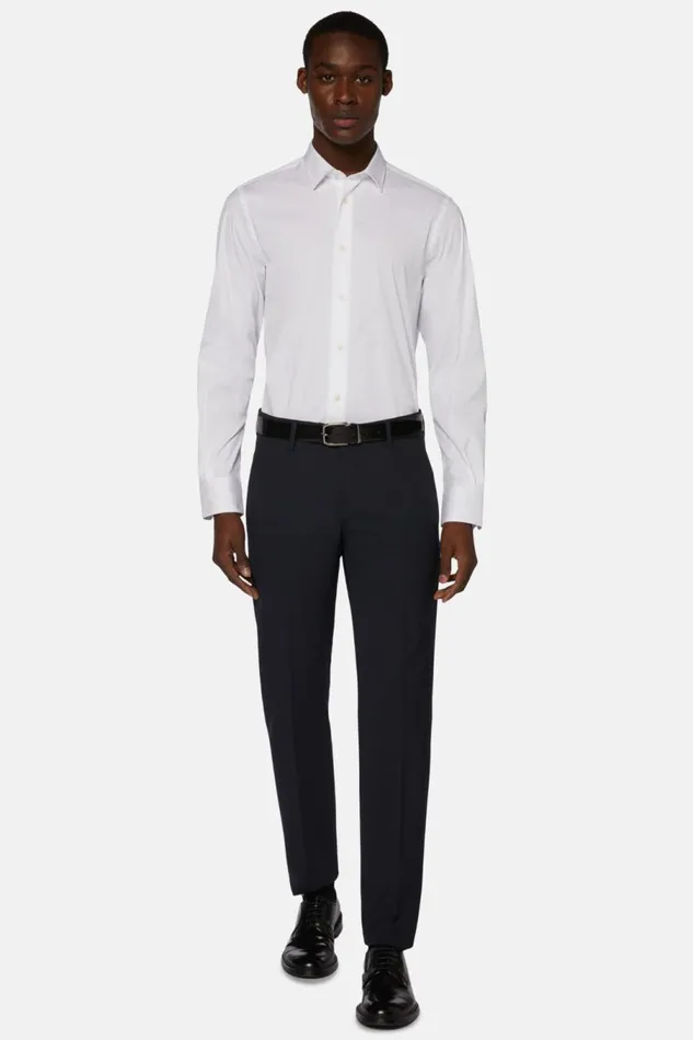 Men Boggi Milano Dress Shirts Slim Fit White Shirt In Stretch Cotton White
