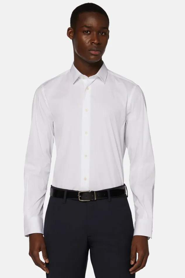 Men Boggi Milano Dress Shirts Slim Fit White Shirt In Stretch Cotton White Men Boggi Milano Dress Shirts Slim Fit White Shirt In Stretch Cotton White