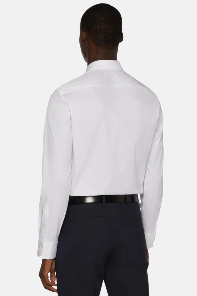 Men Boggi Milano Dress Shirts Slim Fit White Shirt In Stretch Cotton White Men Boggi Milano Dress Shirts Slim Fit White Shirt In Stretch Cotton White