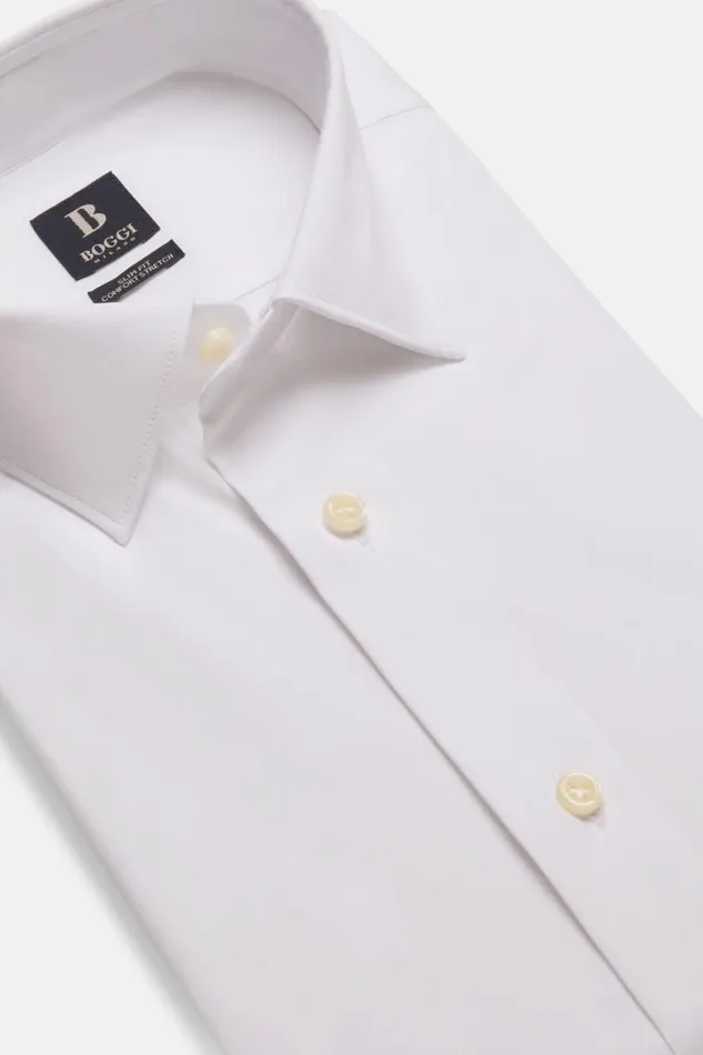 Men Boggi Milano Dress Shirts Slim Fit White Shirt In Stretch Cotton White Men Boggi Milano Dress Shirts Slim Fit White Shirt In Stretch Cotton White