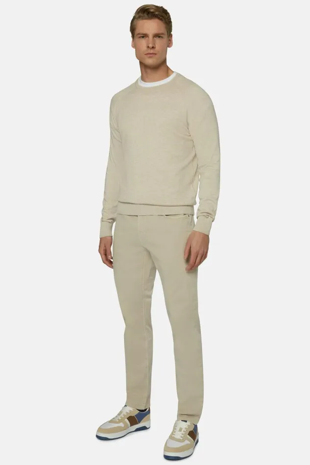 Men Boggi Milano Knitwear Beige Crew Neck Jumper In Cotton Silk And Cashmere Beige