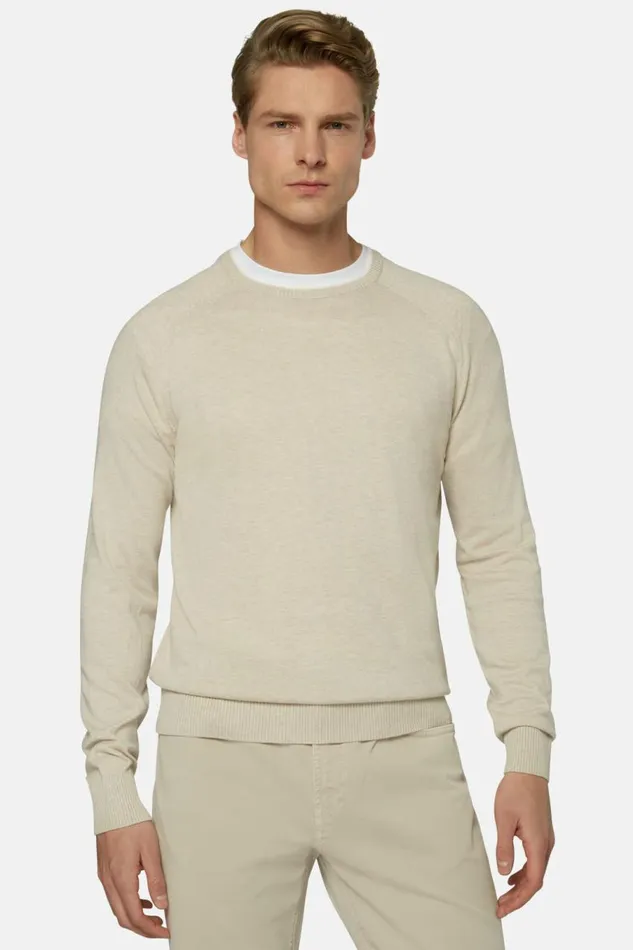 Men Boggi Milano Knitwear Beige Crew Neck Jumper In Cotton Silk And Cashmere Beige Men Boggi Milano Knitwear Beige Crew Neck Jumper In Cotton Silk And Cashmere Beige