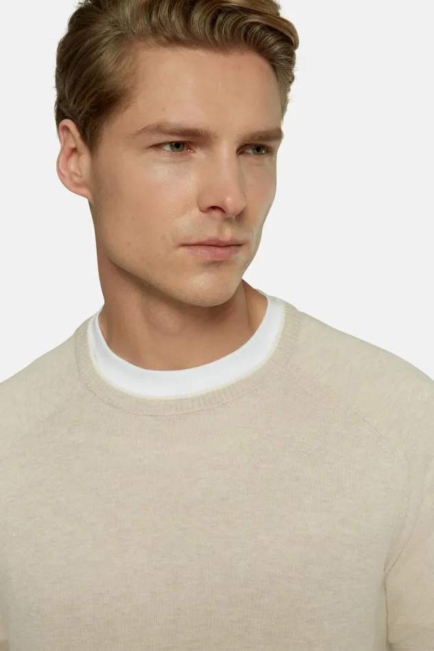 Men Boggi Milano Knitwear Beige Crew Neck Jumper In Cotton Silk And Cashmere Beige Men Boggi Milano Knitwear Beige Crew Neck Jumper In Cotton Silk And Cashmere Beige
