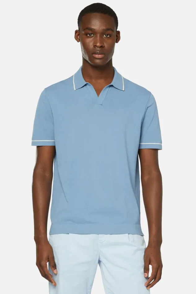 Men Boggi Milano Knitwear Sky Blue Cotton Crepe Knit Polo Shirt Light Blu Men Boggi Milano Knitwear Sky Blue Cotton Crepe Knit Polo Shirt Light Blu