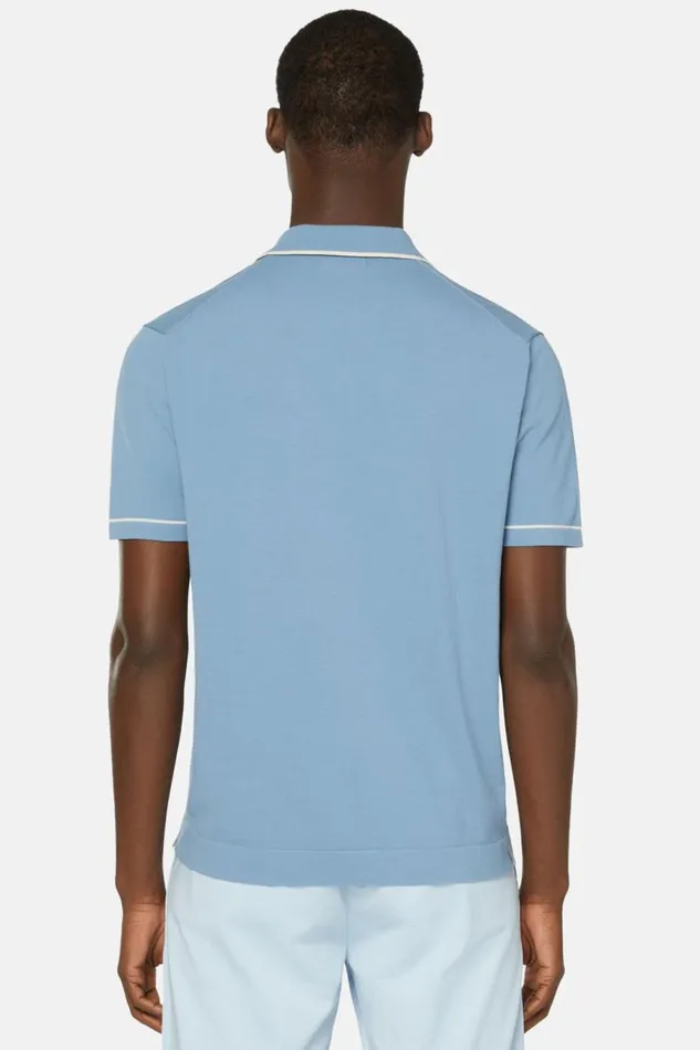 Men Boggi Milano Knitwear Sky Blue Cotton Crepe Knit Polo Shirt Light Blu Men Boggi Milano Knitwear Sky Blue Cotton Crepe Knit Polo Shirt Light Blu