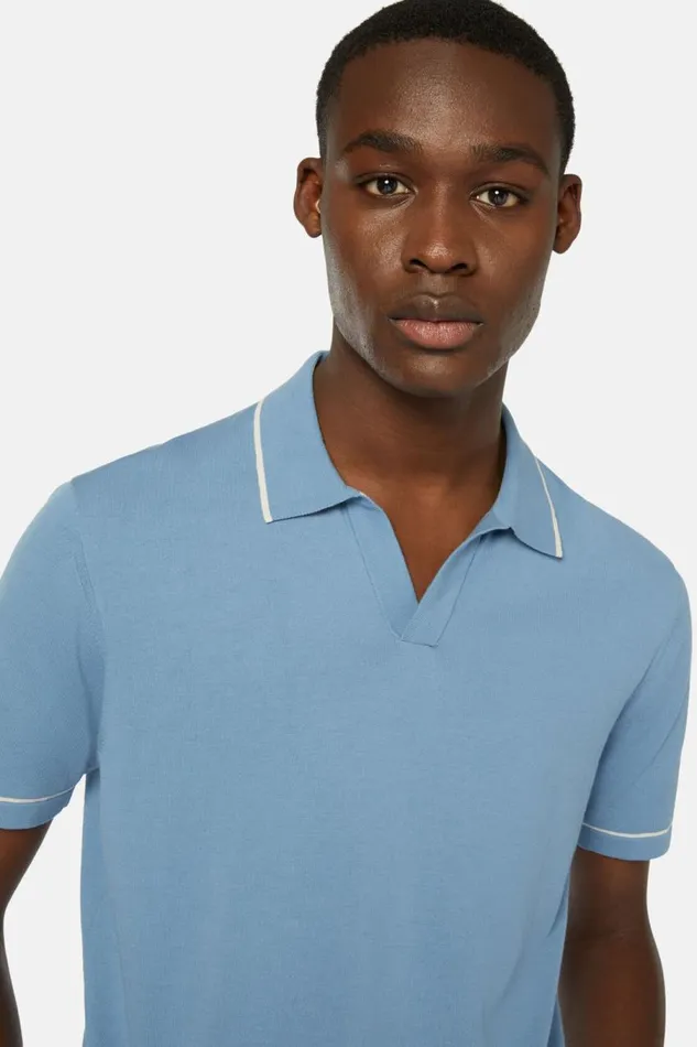 Men Boggi Milano Knitwear Sky Blue Cotton Crepe Knit Polo Shirt Light Blu Men Boggi Milano Knitwear Sky Blue Cotton Crepe Knit Polo Shirt Light Blu