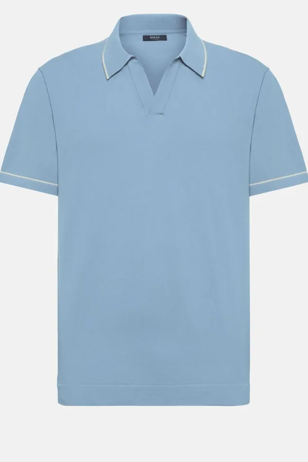 Men Boggi Milano Knitwear Sky Blue Cotton Crepe Knit Polo Shirt Light Blu Men Boggi Milano Knitwear Sky Blue Cotton Crepe Knit Polo Shirt Light Blu