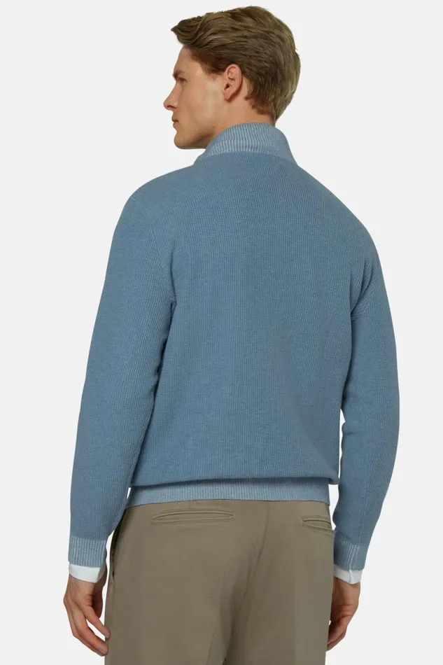 Men Boggi Milano Knitwear Sky Blue Cotton Open Neck Jumper Light Blu