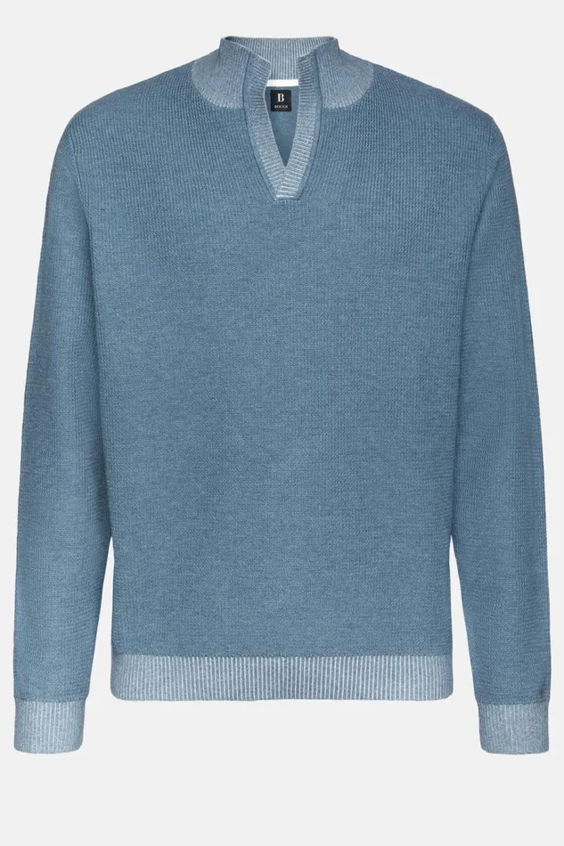 Men Boggi Milano Knitwear Sky Blue Cotton Open Neck Jumper Light Blu