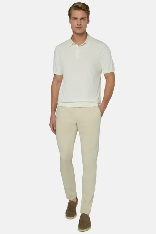 Men Boggi Milano Knitwear White Cotton Crepe Knit Polo Shirt White
