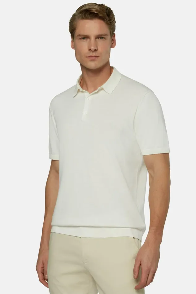 Men Boggi Milano Knitwear White Cotton Crepe Knit Polo Shirt White Men Boggi Milano Knitwear White Cotton Crepe Knit Polo Shirt White