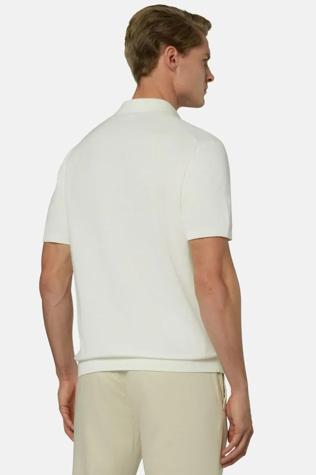 Men Boggi Milano Knitwear White Cotton Crepe Knit Polo Shirt White Men Boggi Milano Knitwear White Cotton Crepe Knit Polo Shirt White