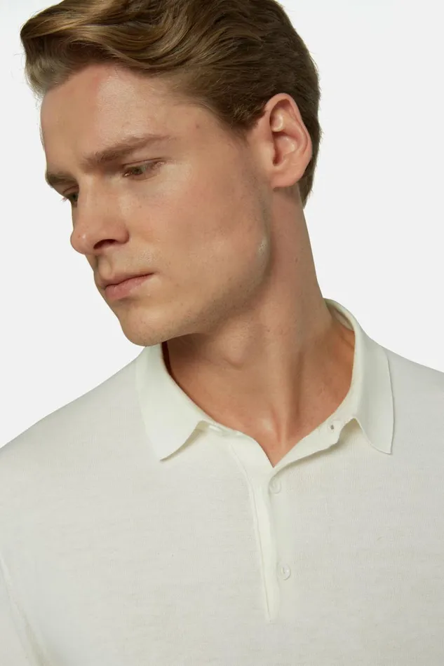 Men Boggi Milano Knitwear White Cotton Crepe Knit Polo Shirt White Men Boggi Milano Knitwear White Cotton Crepe Knit Polo Shirt White