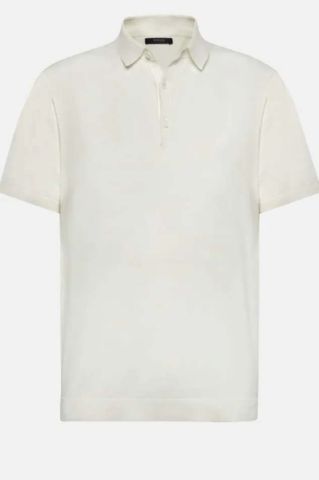Men Boggi Milano Knitwear White Cotton Crepe Knit Polo Shirt White Men Boggi Milano Knitwear White Cotton Crepe Knit Polo Shirt White