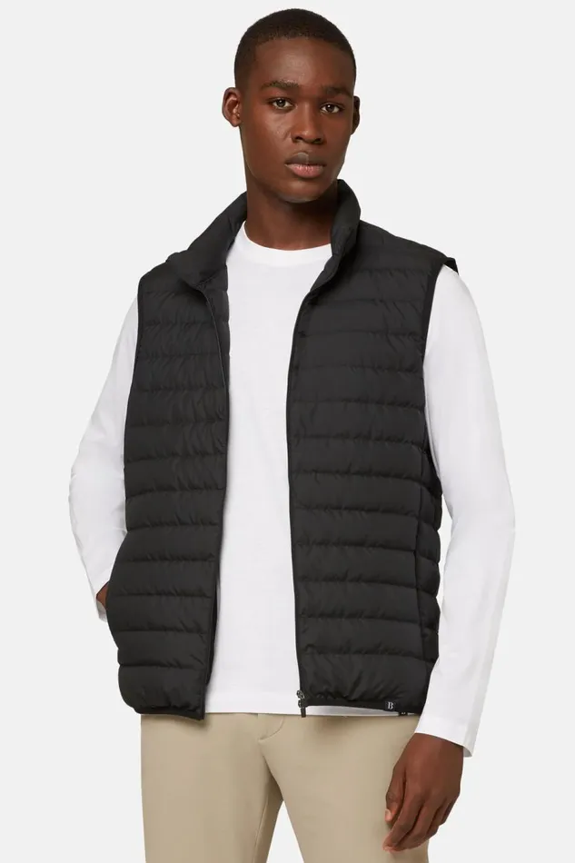 Men Boggi Milano Outerwear Goose Down Recycled Fabric Vest Black Men Boggi Milano Outerwear Goose Down Recycled Fabric Vest Black