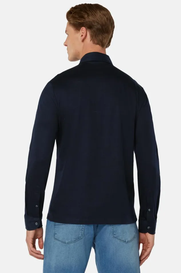Men Boggi Milano Polo Long Sleeved Regular Fit Polo Shirt In Pima Cotton Jersey Navy Blue Men Boggi Milano Polo Long Sleeved Regular Fit Polo Shirt In Pima Cotton Jersey Navy Blue