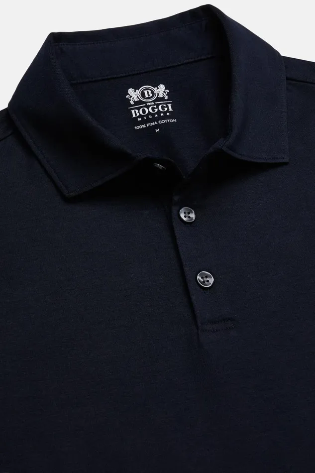 Men Boggi Milano Polo Long Sleeved Regular Fit Polo Shirt In Pima Cotton Jersey Navy Blue Men Boggi Milano Polo Long Sleeved Regular Fit Polo Shirt In Pima Cotton Jersey Navy Blue