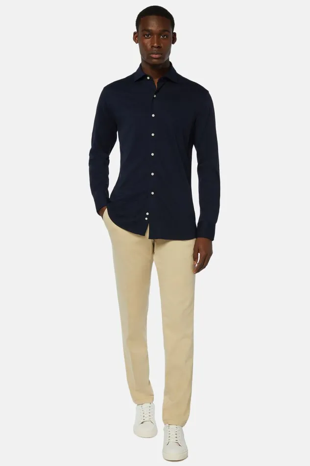 Men Boggi Milano Polo Shirts Cotton Piqu Regular Fit Polo Shirt Navy Blue