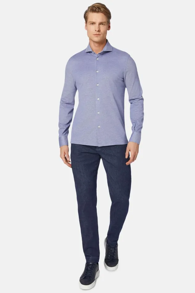 Men Boggi Milano Polo Shirts Slim Fit Polo Shirt In Filo Di Scozia Pique Blue