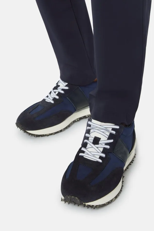 Men Boggi Milano Sneakers Navy Trainers In Leather And Technical Fabric Navy Blue Men Boggi Milano Sneakers Navy Trainers In Leather And Technical Fabric Navy Blue