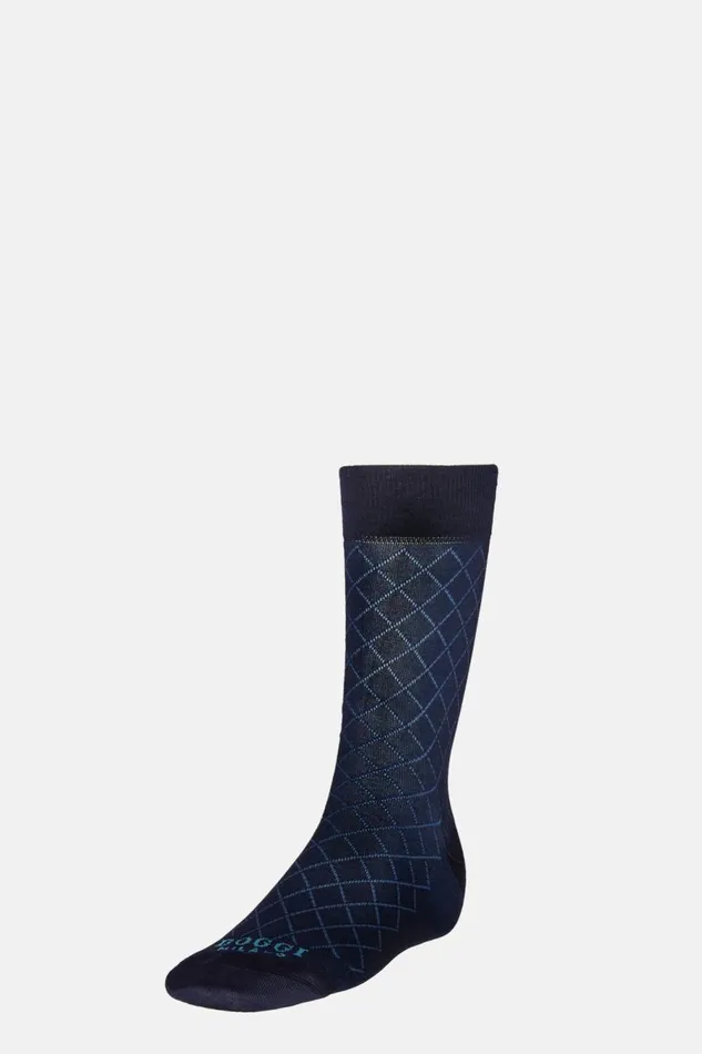 Men Boggi Milano Socks Geometric Cotton Blend Socks Navy Blue