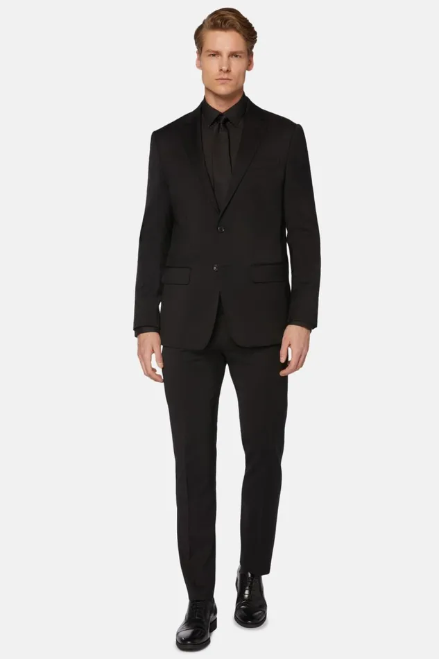 Men Boggi Milano Suits Black Stretch Wool Knit Suit Black