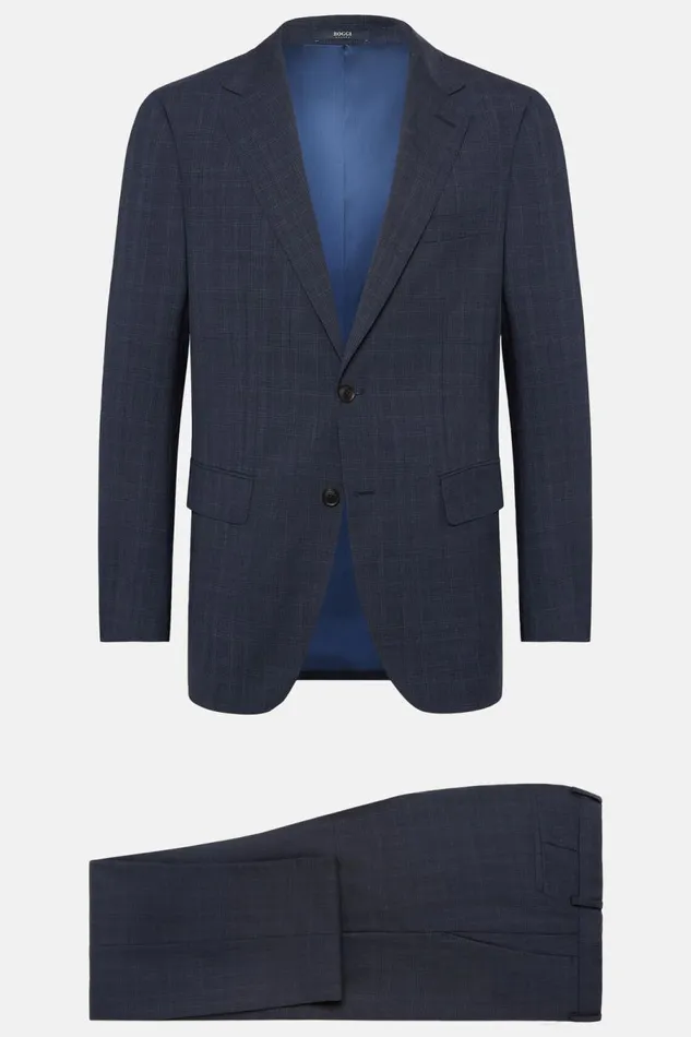 Men Boggi Milano Suits Blue Prince Of Wales Check Pure Wool Suit Blue Men Boggi Milano Suits Blue Prince Of Wales Check Pure Wool Suit Blue