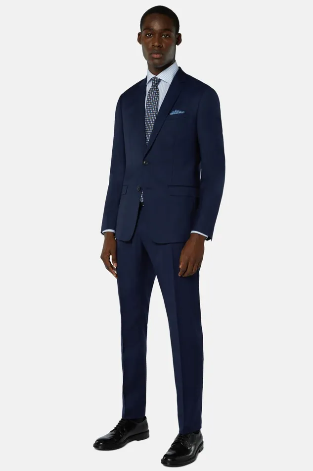 Men Boggi Milano Suits Blue Pure Wool Suit Blue