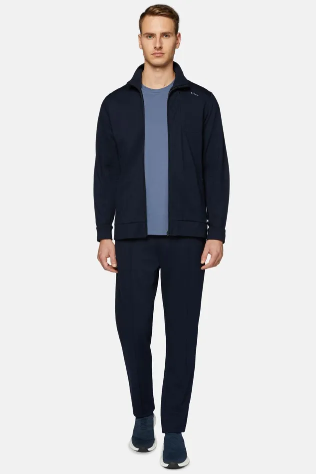 Men Boggi Milano Sweatshirts And Joggers FullZip Sweatshirt In Stretch Technical Interlock Navy Blue