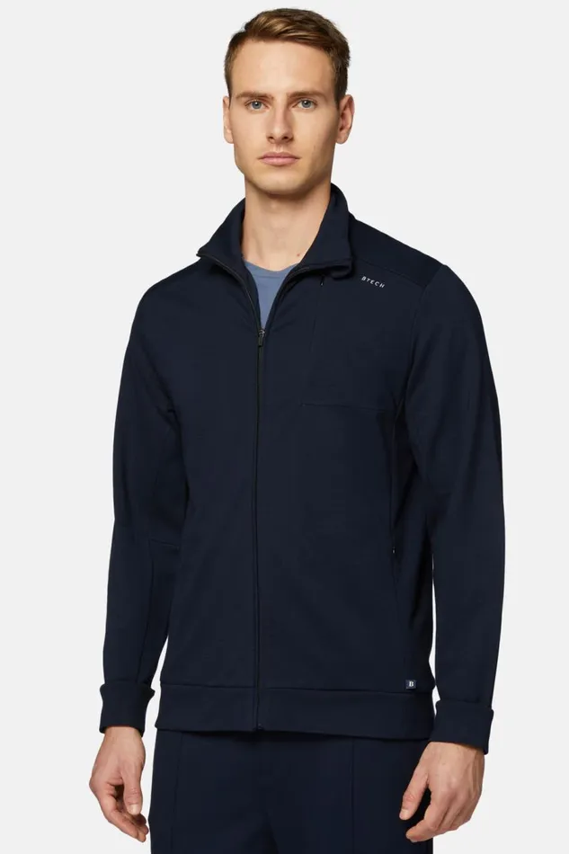 Men Boggi Milano Sweatshirts And Joggers FullZip Sweatshirt In Stretch Technical Interlock Navy Blue