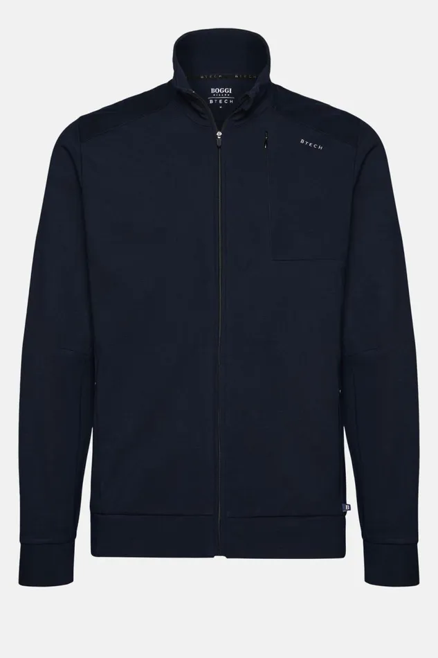 Men Boggi Milano Sweatshirts And Joggers FullZip Sweatshirt In Stretch Technical Interlock Navy Blue