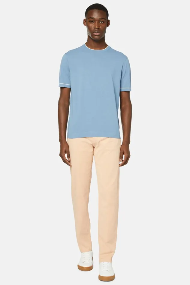 Men Boggi Milano TShirts Sky Blue Cotton Crepe Knit Tshirt Light Blu