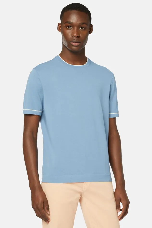 Men Boggi Milano TShirts Sky Blue Cotton Crepe Knit Tshirt Light Blu Men Boggi Milano TShirts Sky Blue Cotton Crepe Knit Tshirt Light Blu