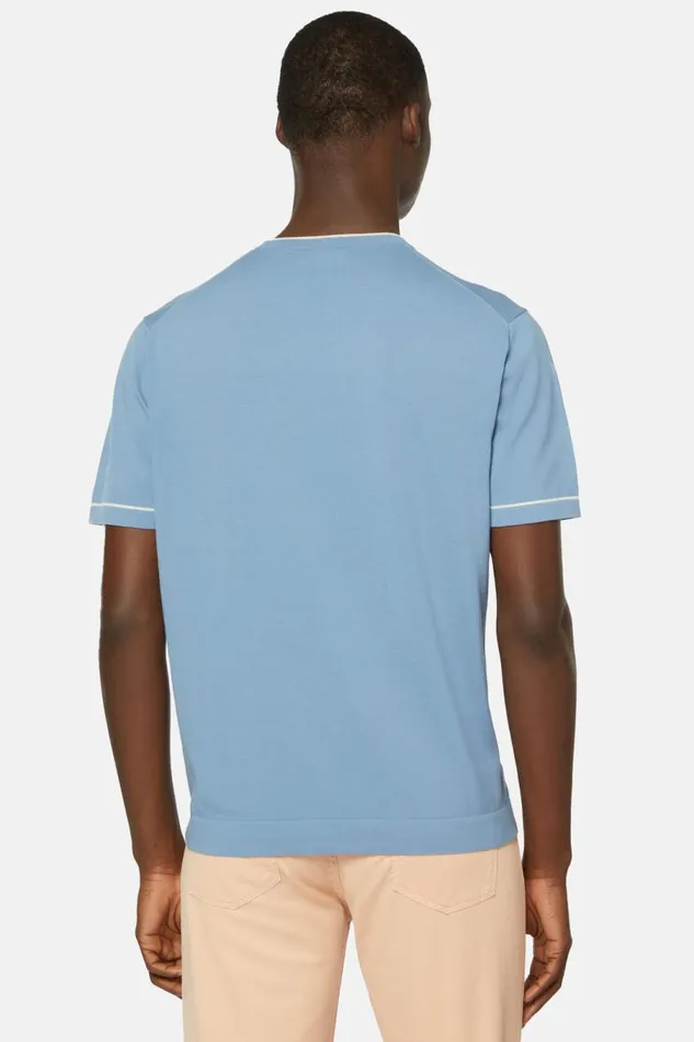 Men Boggi Milano TShirts Sky Blue Cotton Crepe Knit Tshirt Light Blu Men Boggi Milano TShirts Sky Blue Cotton Crepe Knit Tshirt Light Blu