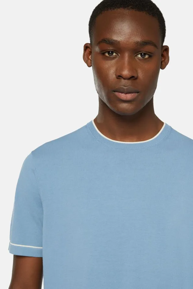 Men Boggi Milano TShirts Sky Blue Cotton Crepe Knit Tshirt Light Blu Men Boggi Milano TShirts Sky Blue Cotton Crepe Knit Tshirt Light Blu