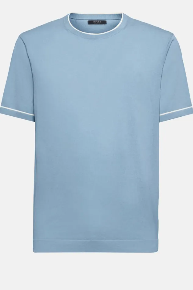 Men Boggi Milano TShirts Sky Blue Cotton Crepe Knit Tshirt Light Blu Men Boggi Milano TShirts Sky Blue Cotton Crepe Knit Tshirt Light Blu