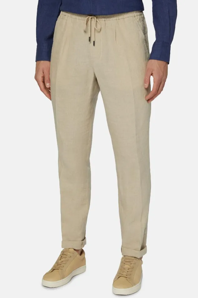 Men Boggi Milano Trousers City Linen Trousers Beige Men Boggi Milano Trousers City Linen Trousers Beige