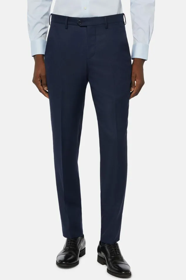 Men Boggi Milano Trousers Regular Fit Birdseye Wool Trousers Bluette Men Boggi Milano Trousers Regular Fit Birdseye Wool Trousers Bluette