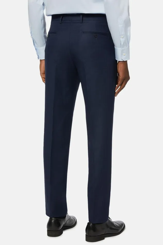 Men Boggi Milano Trousers Regular Fit Birdseye Wool Trousers Bluette Men Boggi Milano Trousers Regular Fit Birdseye Wool Trousers Bluette