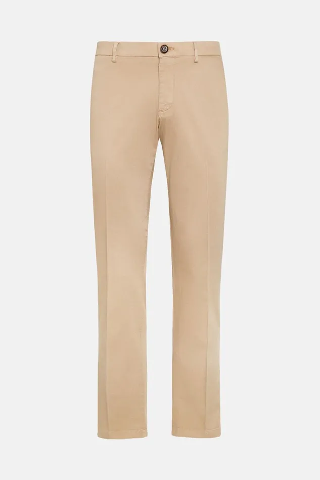 Men Boggi Milano Trousers Stretch CottonTencel Trousers Beige