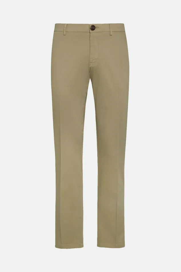 Men Boggi Milano Trousers Stretch CottonTencel Trousers Military Green