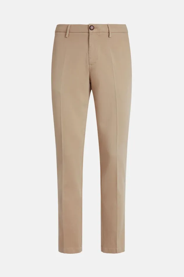 Men Boggi Milano Trousers Stretch Cotton Trousers Beige