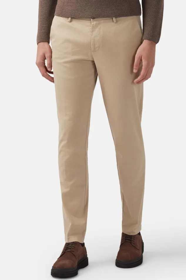 Men Boggi Milano Trousers Stretch Cotton Trousers Beige Men Boggi Milano Trousers Stretch Cotton Trousers Beige