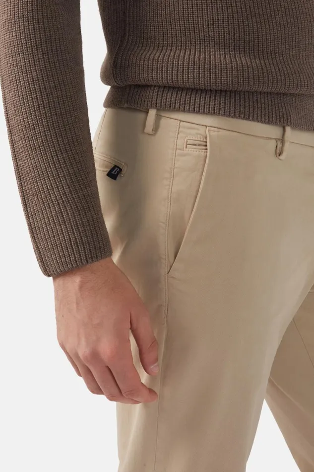 Men Boggi Milano Trousers Stretch Cotton Trousers Beige Men Boggi Milano Trousers Stretch Cotton Trousers Beige